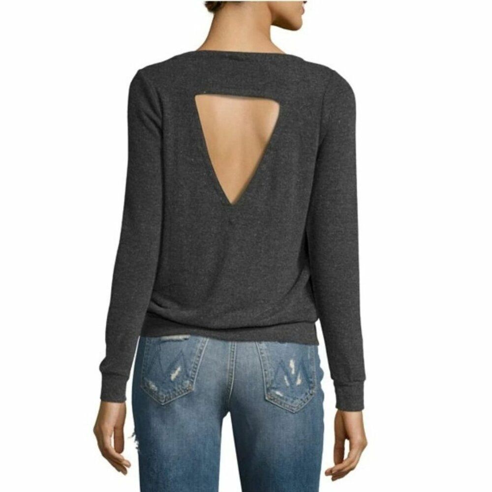CHASER Charcoal Gray Knit Top with Pink Champagne Can't Complain open back M - Picture 2 of 5